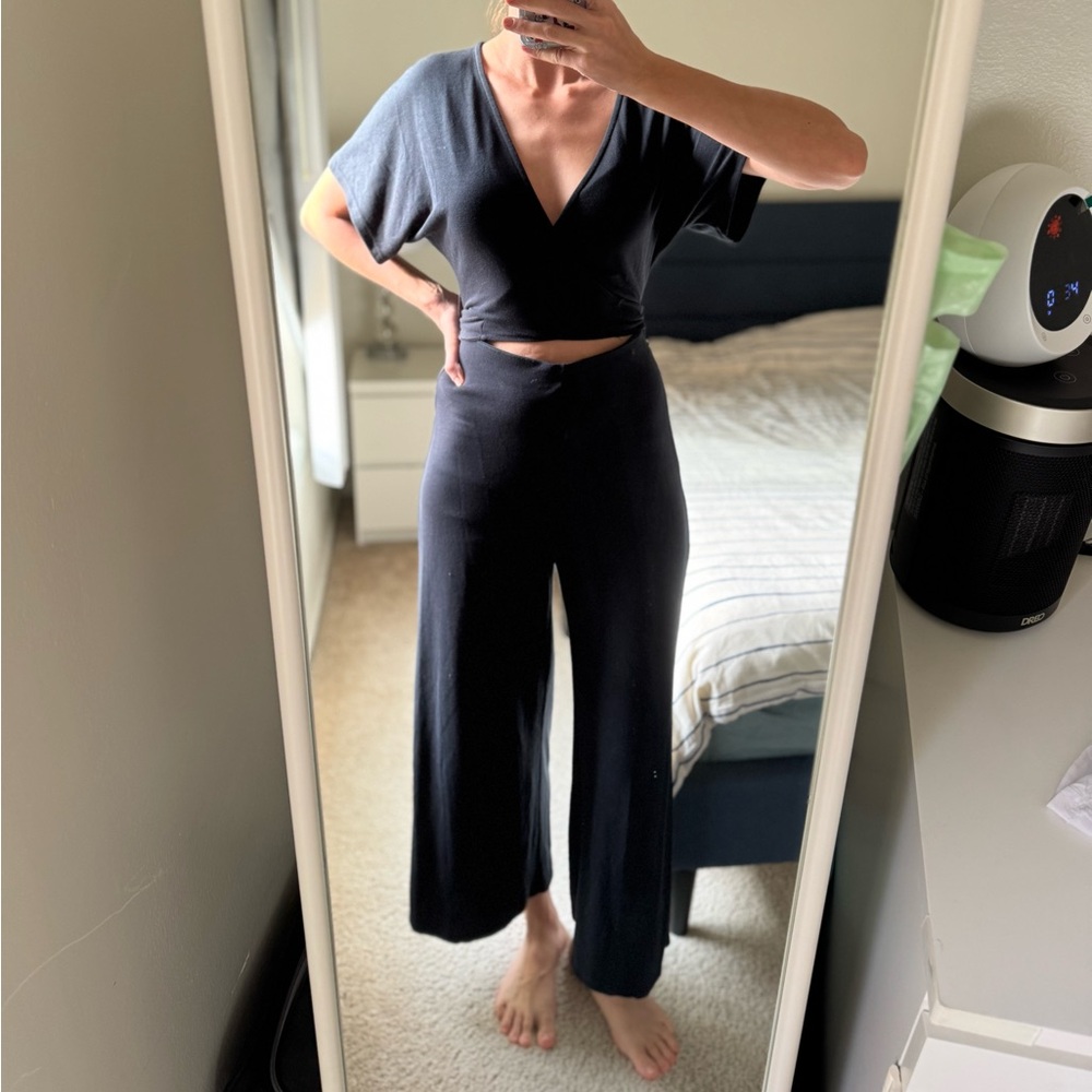 Bershka Black Wrap Jumpsuit | Wide Leg | Size S